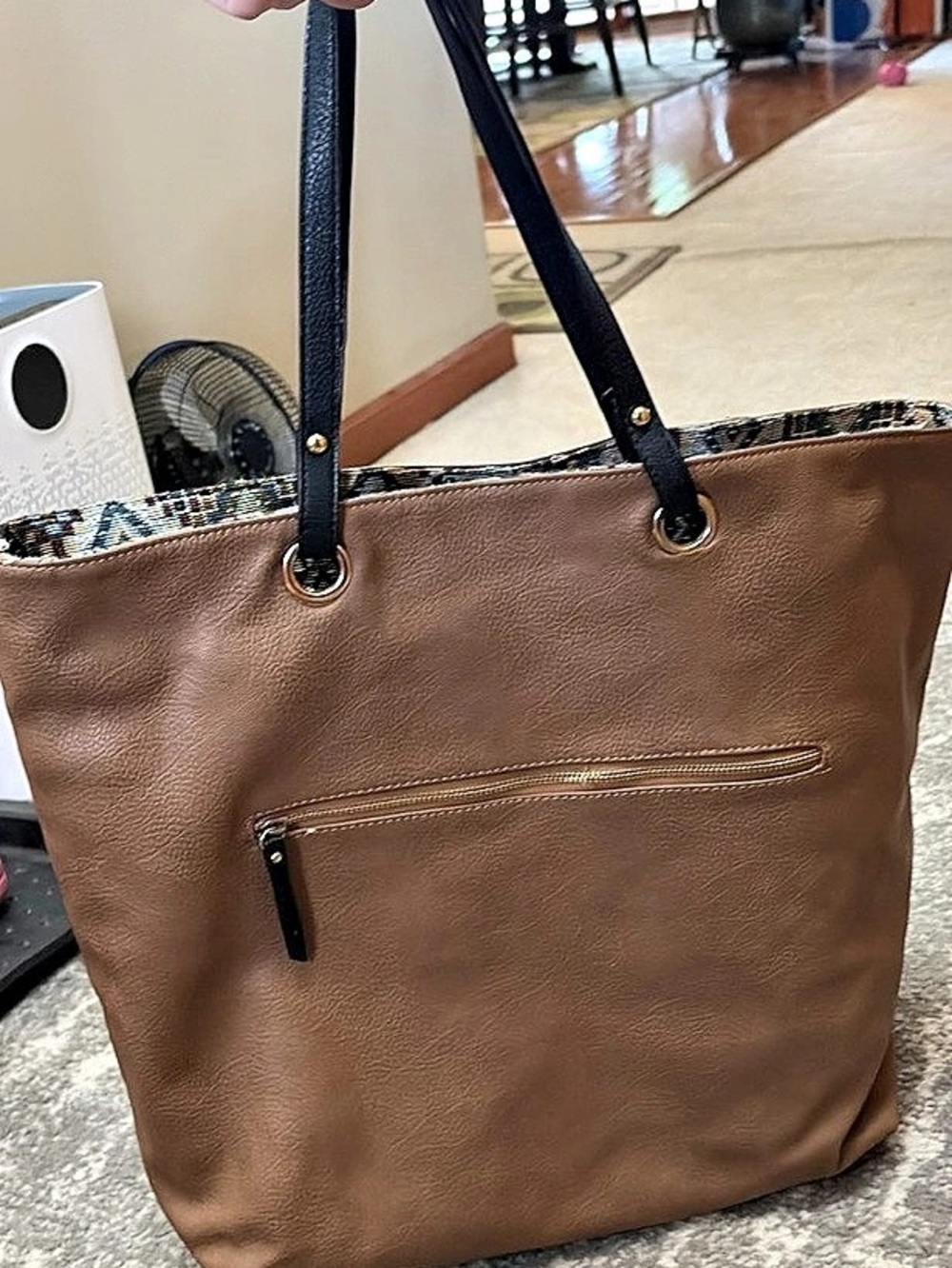 Geometric Tote in Brown & Black